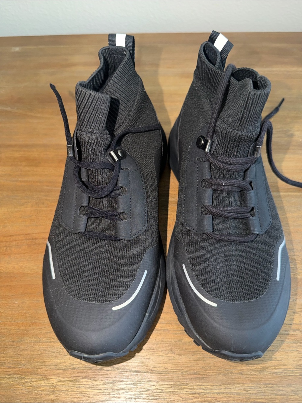 Vessi women Black Knit High-Top Sneakers with Reflective Accents